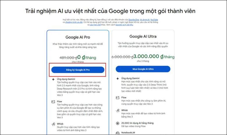 Chọn gói Gemini Pro phù hợp nhu cầu