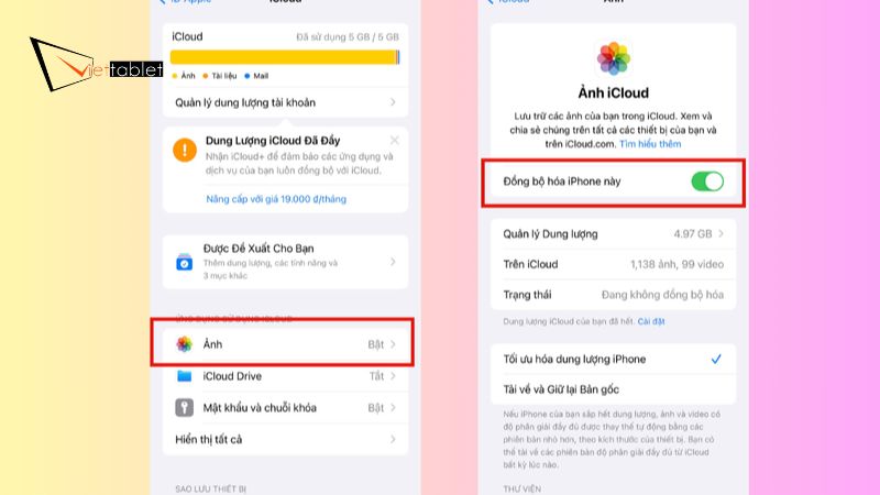 Cách sao chép ảnh từ iCloud về iPhone khi iCloud đầy
