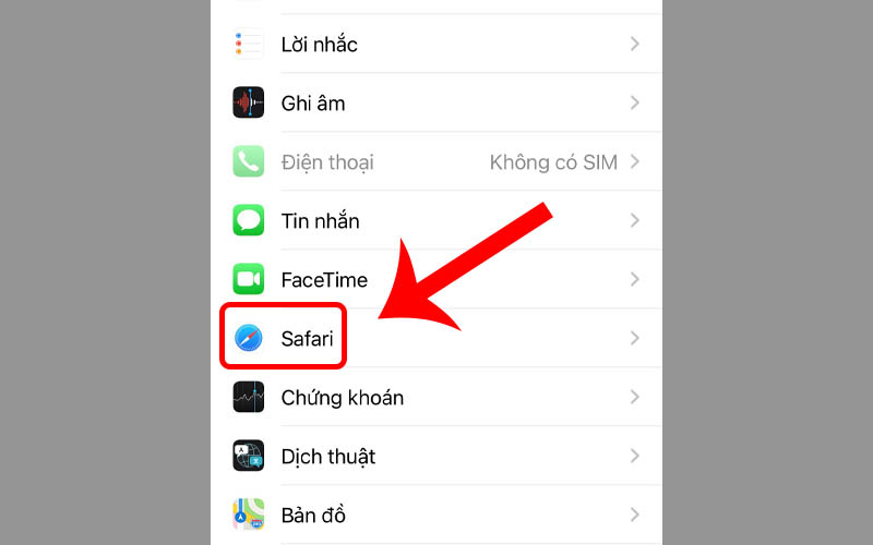 Vào mục Safari 10