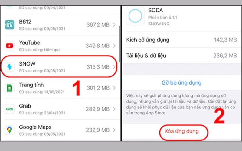 Có thể giải phóng dung lượng 6