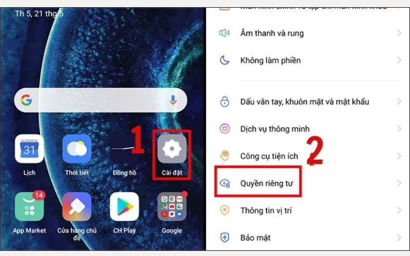 Vào mục cài đặt trên thiết bị 6