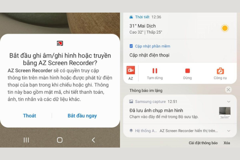  Để dừng quay, bạn vuốt màn hình từ trên xuống để mở thanh thông báo 6