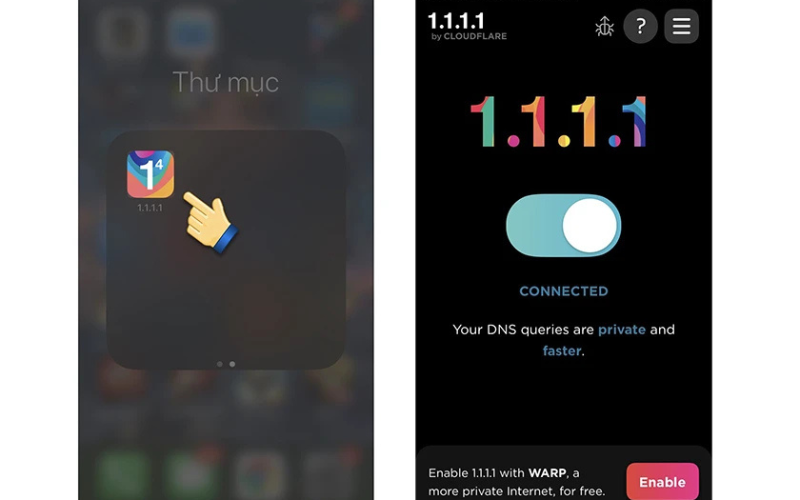 Dùng app 1.1.1.1 10