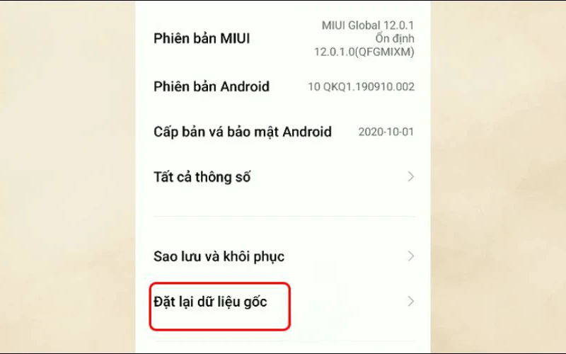 Tiến hành đặt lại điện thoại 8