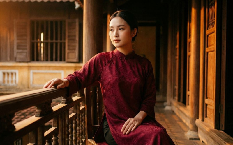 Ảnh áo dài tại cột đình