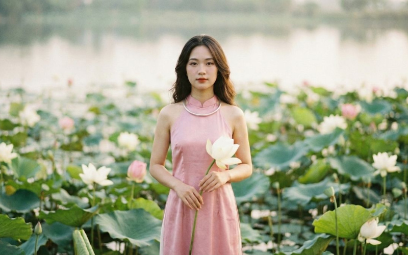 Chụp áo dài giữa hồ hoa sen 7