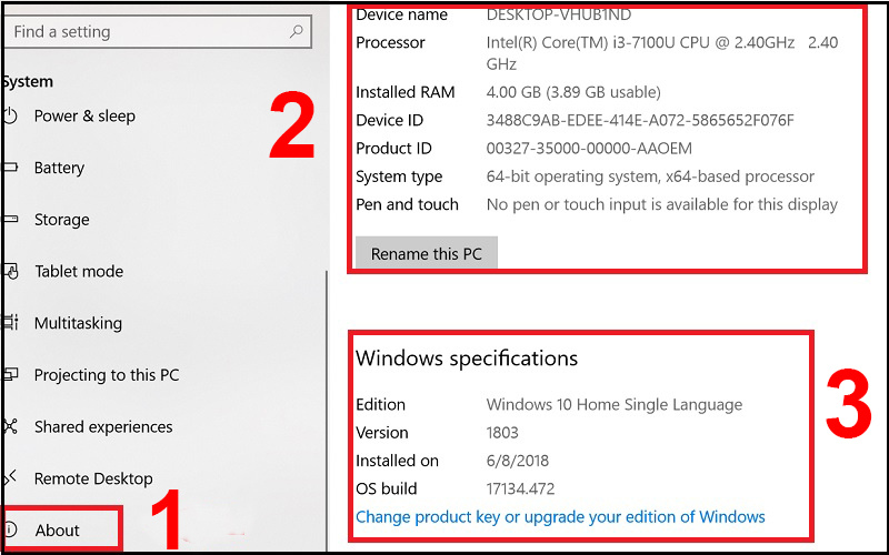 Tìm và chọn vào dòng About ở dưới cùng 2