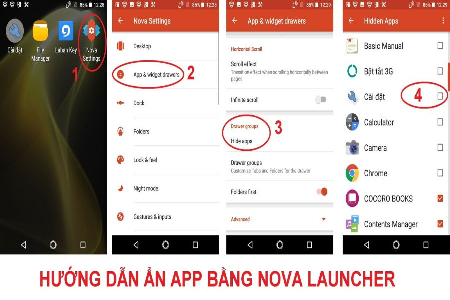 Cách ẩn ứng dụng trên Vivo qua App Nova Launcher Prime