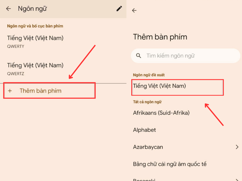 nbsp;Chọn thêm bàn phím và ngôn ngữ phù hợp