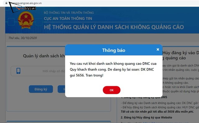 Đăng ký danh sách không quảng cáo (DNC) để chặn tin nhắn, cuộc gọi rác
