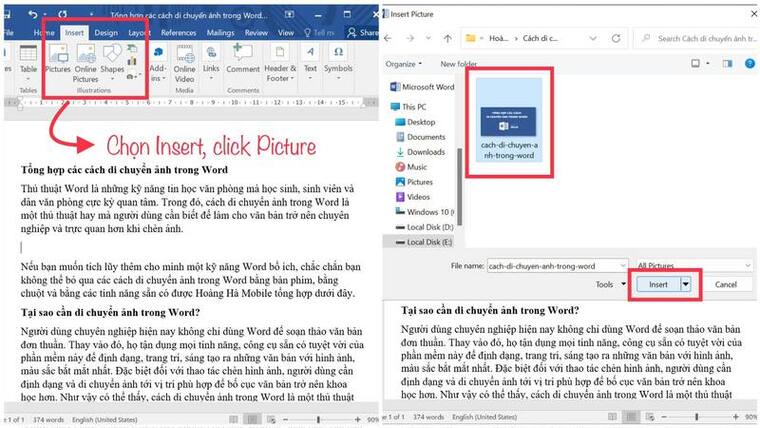 Chèn ảnh nằm giữa đoạn văn trong Word một cách chính xác