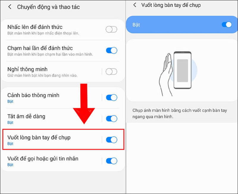 Cách chụp màn hình Samsung bằng cử chỉ tay