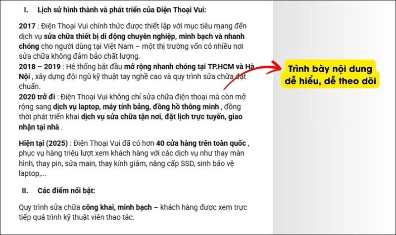 Trình bày nội dung mạch lạc, dễ hiểu