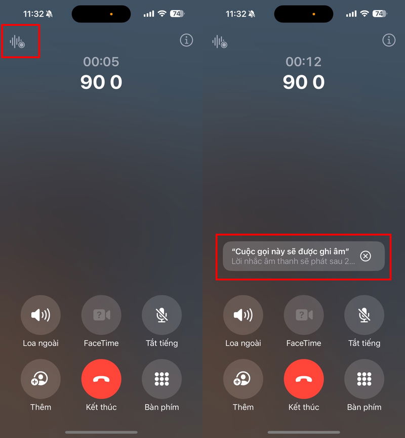 Thông báo xin phép ghi âm cuộc gọi giữa hai người dùng iPhone