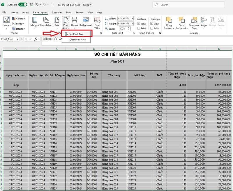 Cách thiết lập vùng in trong Excel từng bước