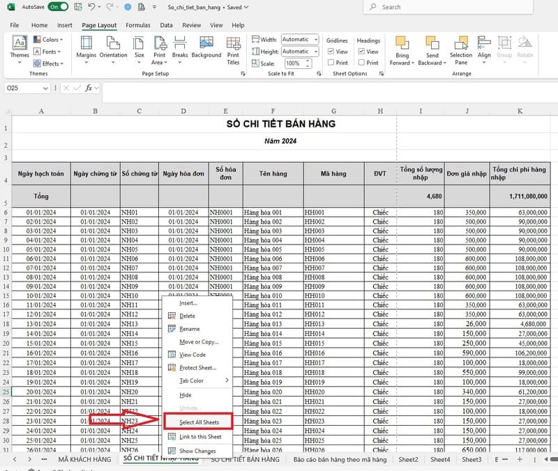 In nhiều trang tính Excel cùng lúc (nằm trong cùng một file)
