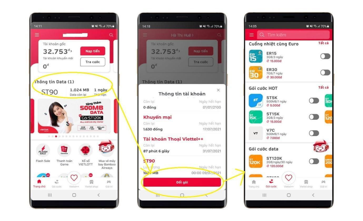 Kiểm tra gói cước đang sử dụng qua app My Viettel