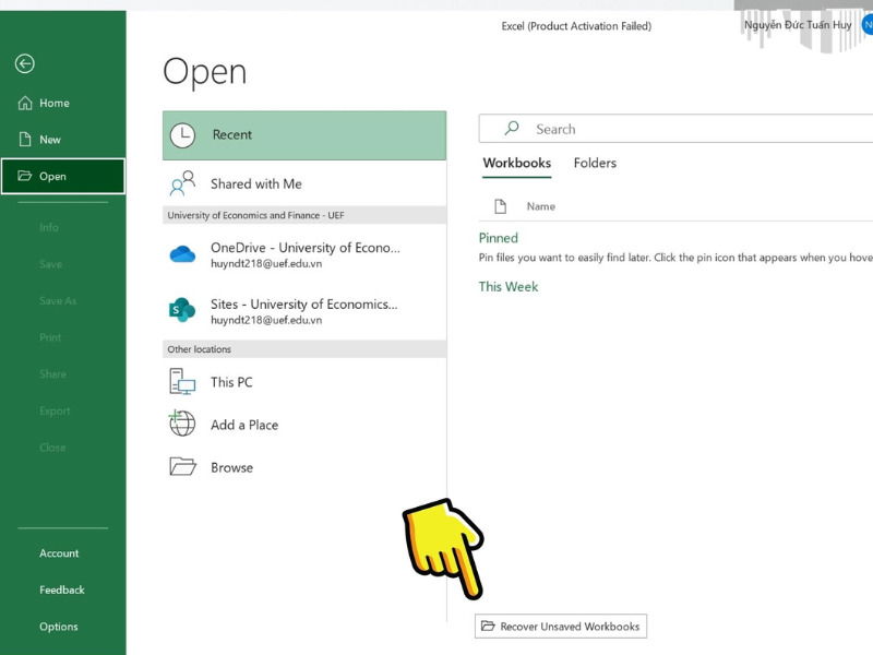 Cách lấy lại file Excel chưa lưu nhờ AutoRecover