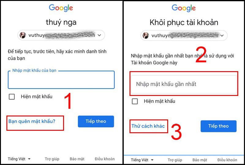 Hình ảnh thông báo từ Google về việc gửi liên kết khôi phục qua email phụ