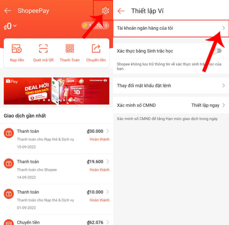 Cách liên kết tài khoản ngân hàng với Shopee Pay