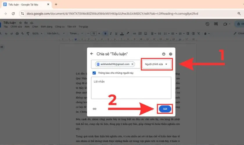 Cách mở quyền chỉnh sửa Google Docs trên máy tính