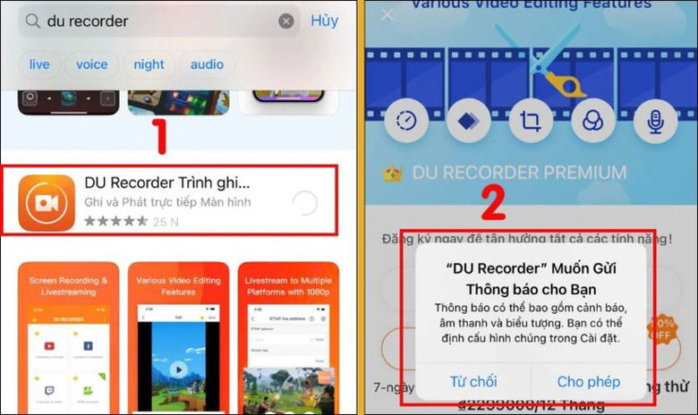 Giao diện ứng dụng DU Recorder khi đang ghi màn hình trên iPhone.