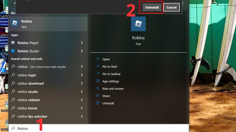 Quá trình gỡ cài đặt Roblox trên Windows trước khi tải phiên bản mới nhất