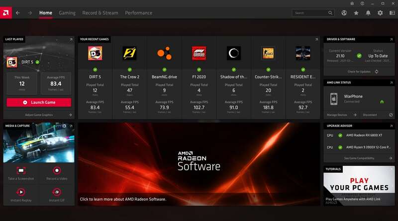  Giao diện AMD Radeon Software nơi cấu hình tối ưu để Roblox chạy mượt mà