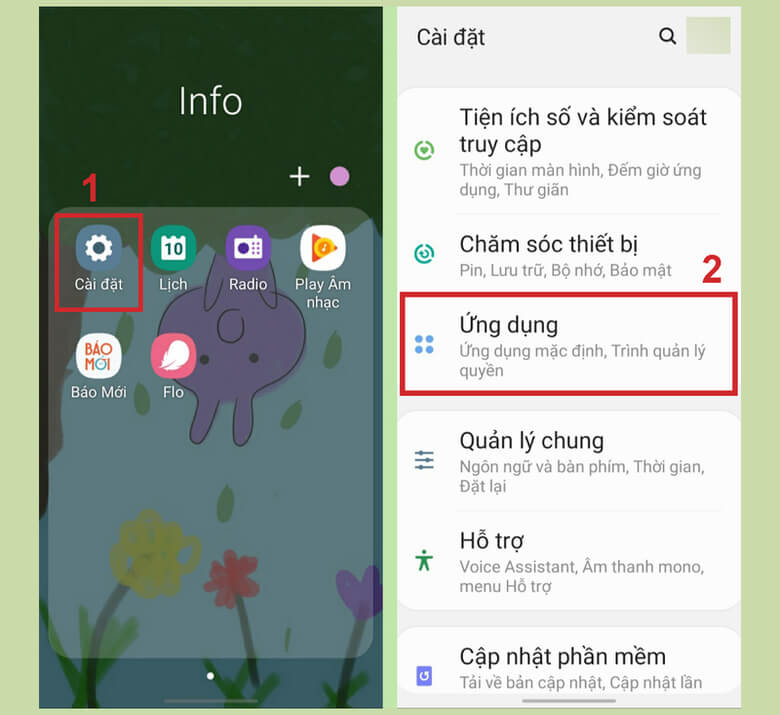 Biểu tượng Cài đặt (Settings) được chọn trên màn hình chính của điện thoại OPPO.