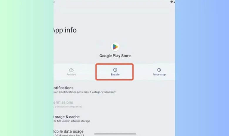 “Cửa hàng Google Play” trong phần quản lý ứng dụng OPPO đang được kích hoạt lại.