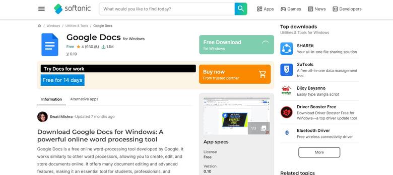 Truy cập trang tải Google Docs