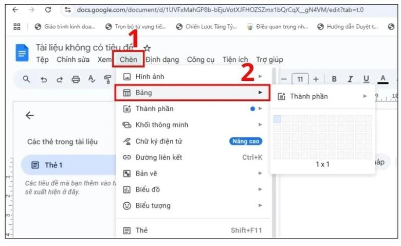 Nhấn vào Chèn (Insert) chọn bảng (Table)