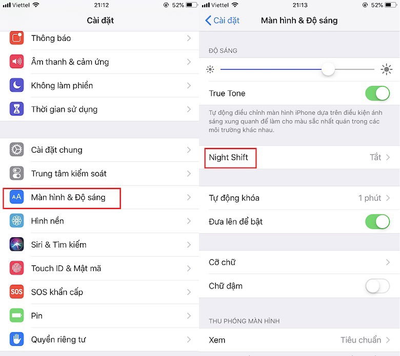 Cách tắt chế độ bảo vệ mắt trên iPhone.