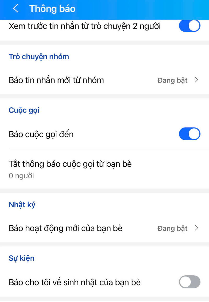 Hướng dẫn để bật lại thông báo sinh nhật của bạn bè trên Zalo