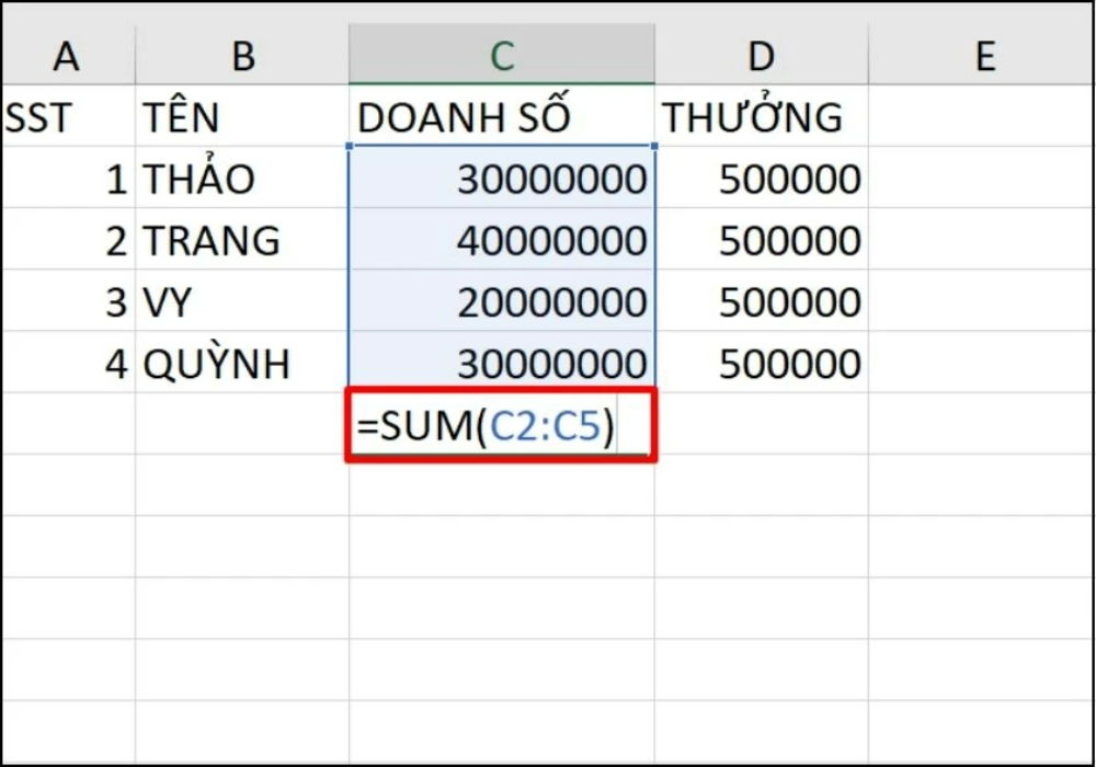 Cách tính tổng trong Excel hàm SUM