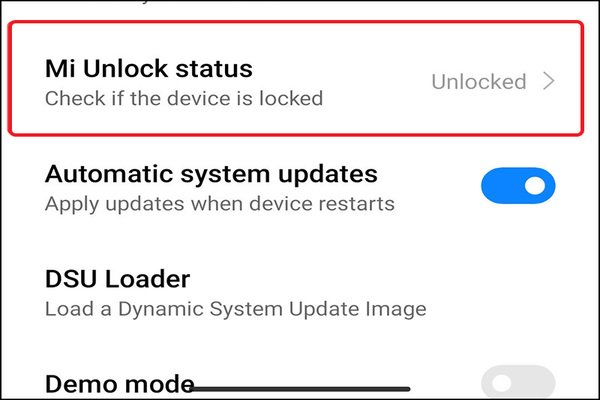 Chọn Mi Unlock Status để mở khóa
