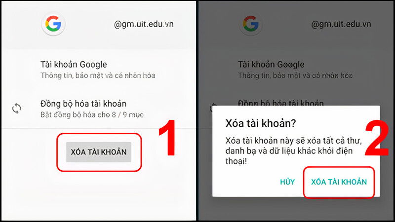 Các bước xóa tài khoản Google trực tiếp từ điện thoại Android qua mục Cài đặt