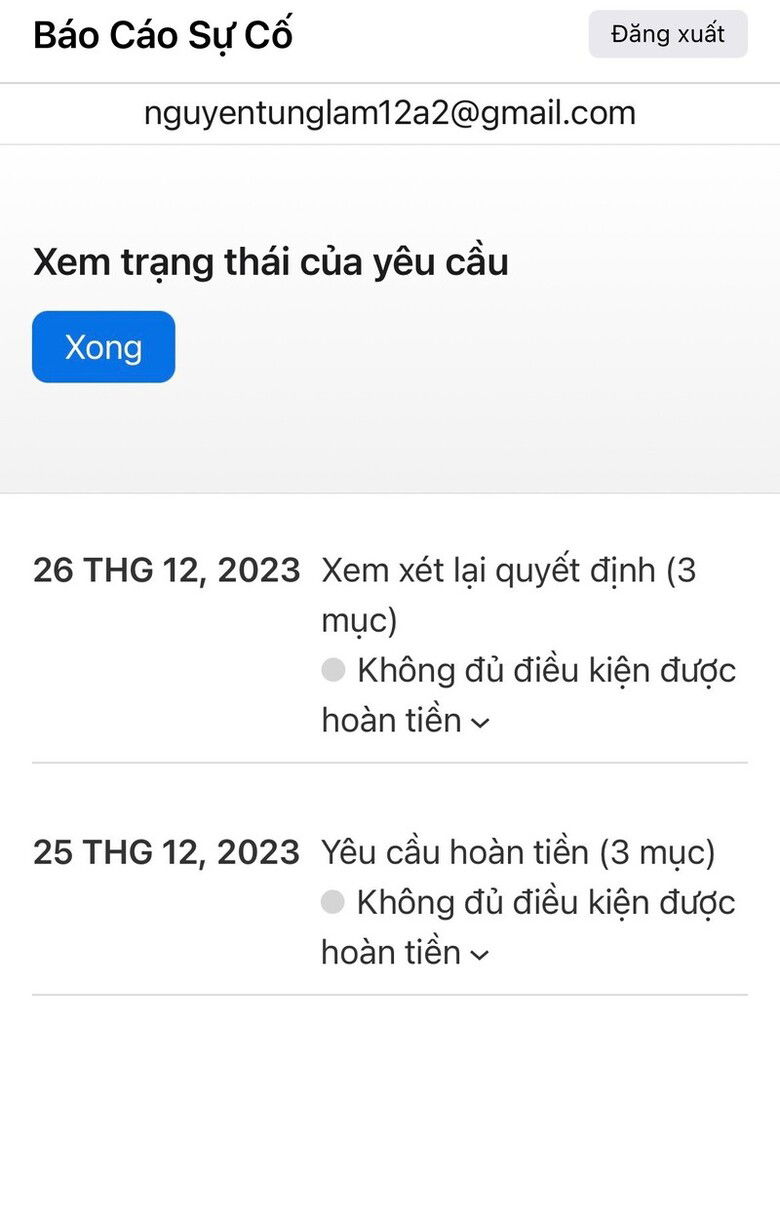 Thông báo “Refund Request Denied” và biểu tượng cảnh báo.
