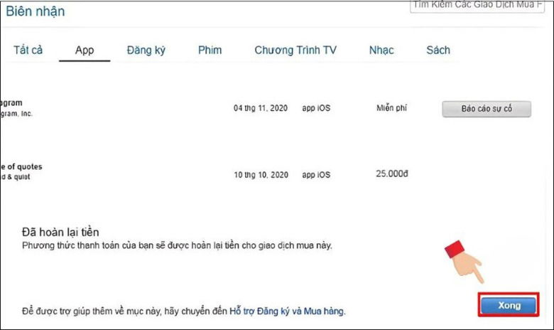 Kiểm tra tài khoản ngân hàng giao dịch hoàn tiền đã xử lý xong.