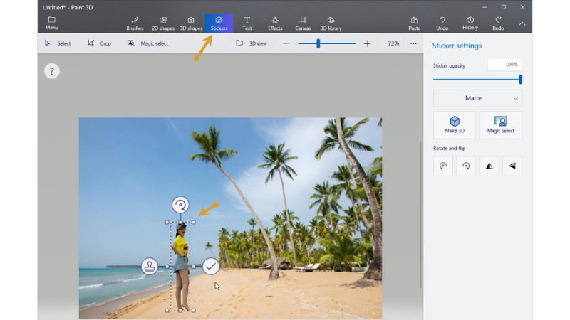 Hình ảnh cắt ảnh bằng Paint 3D với giao diện hiện đại và vùng canvas được chọn