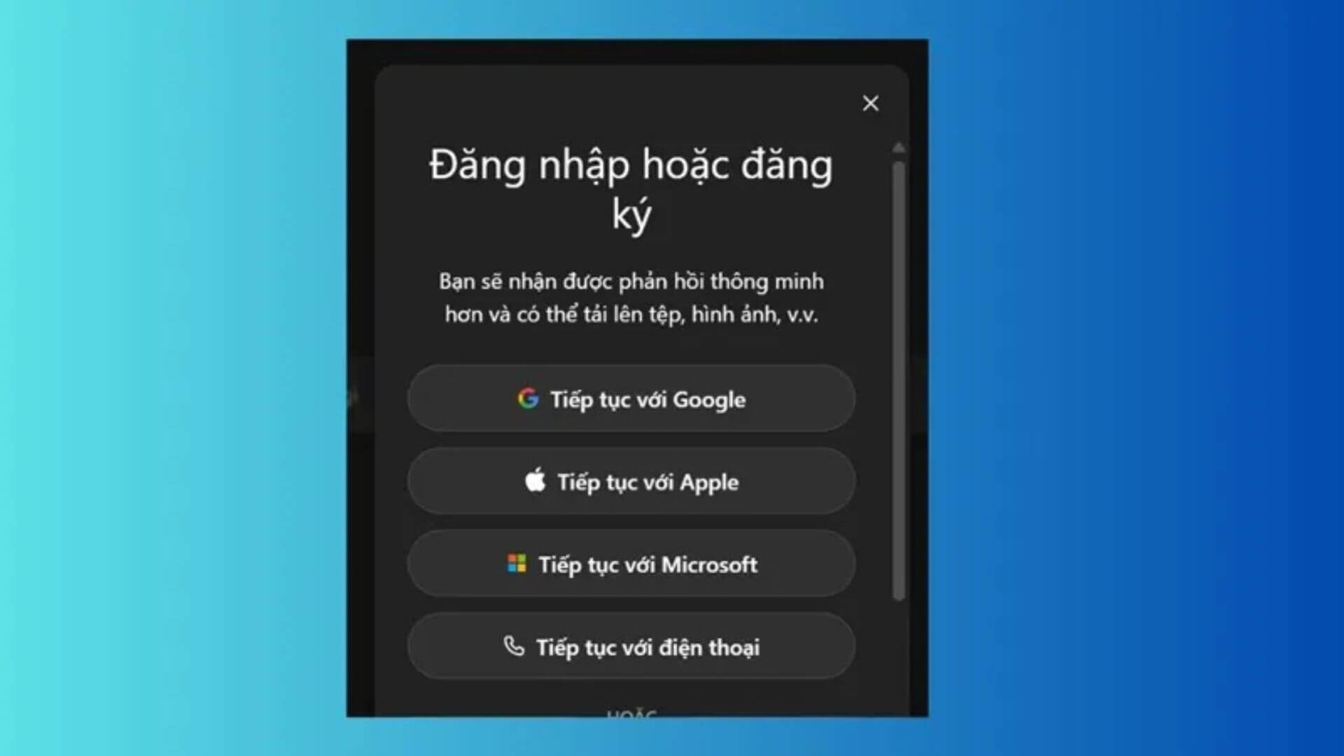 Đăng nhập và tạo tài khoản