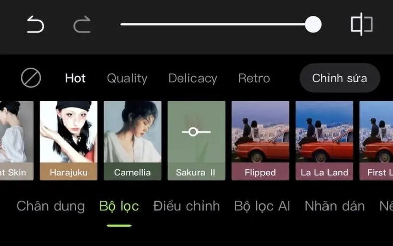 Bảng chọn bộ lọc màu trên Xingtu với các tone ấm, lạnh và trung tính.