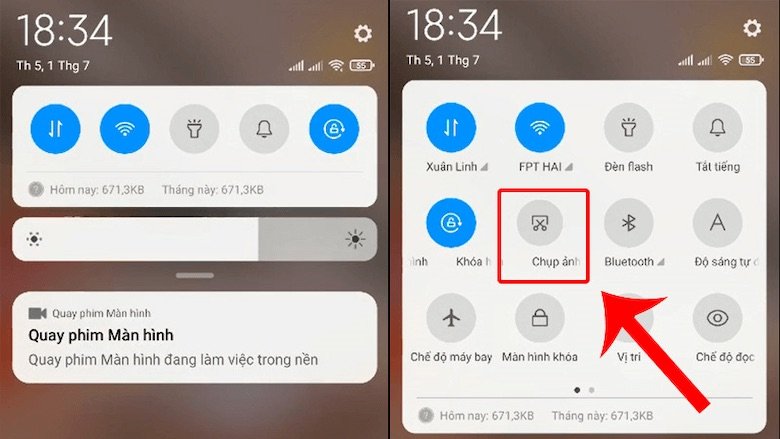 Chụp màn hình Xiaomi với thanh thông báo.