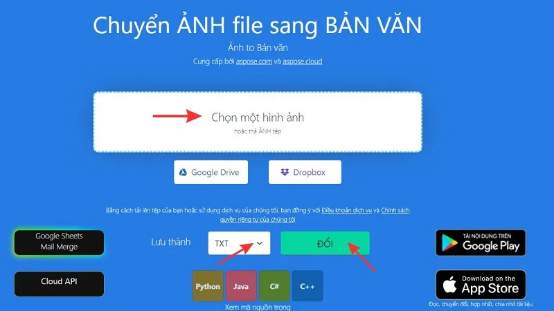 Sử dụng công cụ Aspose trực tuyến không cần tải app