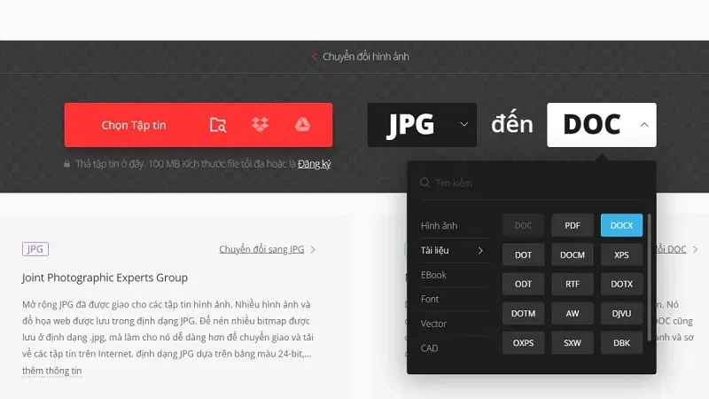 Convertio.co hỗ trợ nhiều loại ngôn ngữ khác nhau