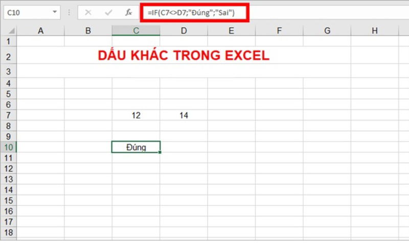 Ứng dụng dấu khác trong hàm IF, COUNTIF, SUMIF của Excel 2010–2016