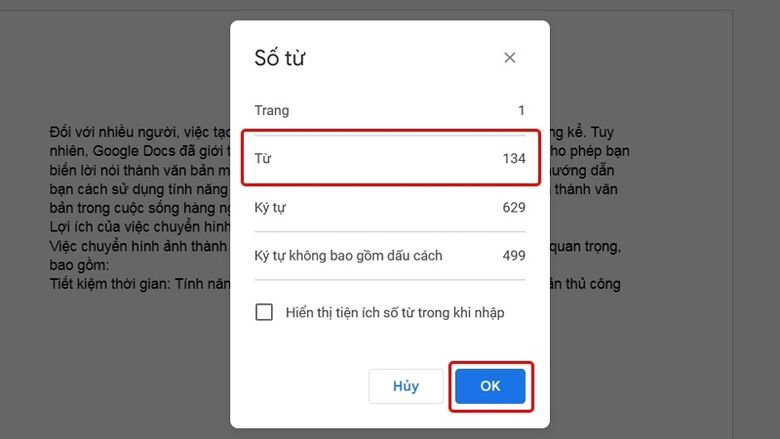 Người dùng kiểm tra số từ trong Google Docs để quản lý độ dài bài viết