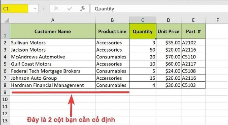 Cách cố định cột trong Excel