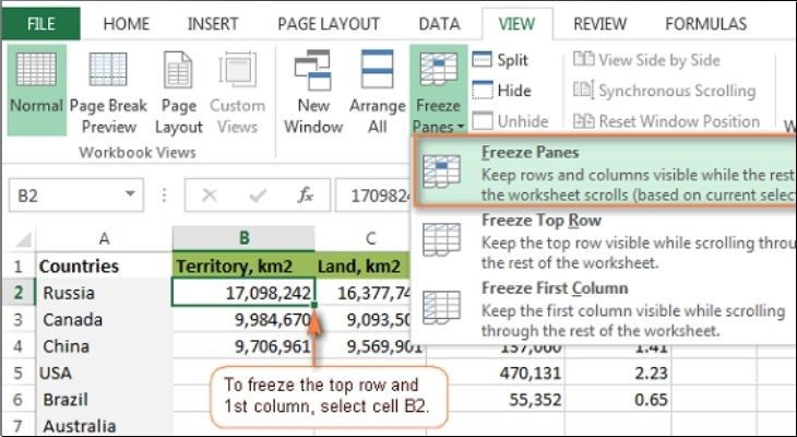 Cố định nhiều vùng dữ liệu trong Excel