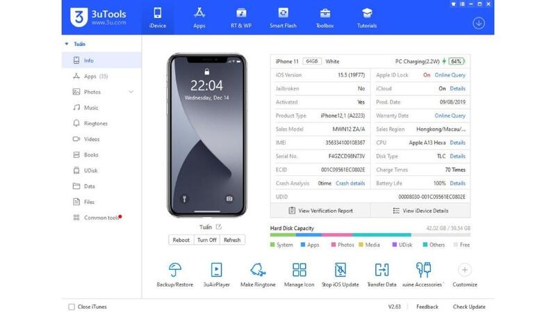 Kết nối iPhone với máy tính dễ dàng bằng phần mềm 3uTools.